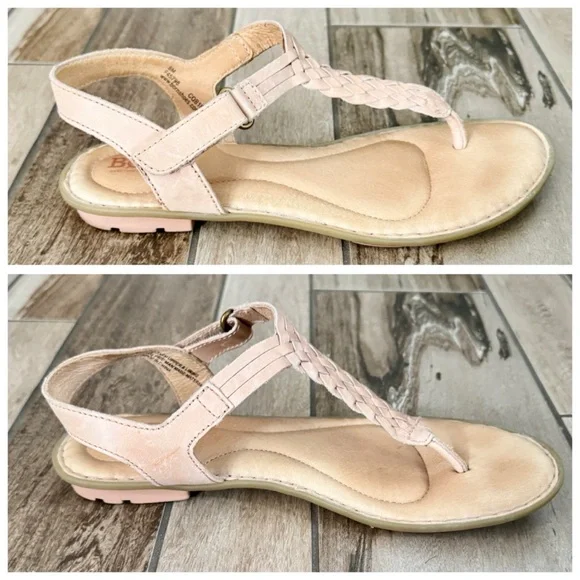 BORN Yarrow Braided Leather T-Strap Woven Boho Flat Sandals, Blush (Nude) sz. 8 - Picture 4 of 14